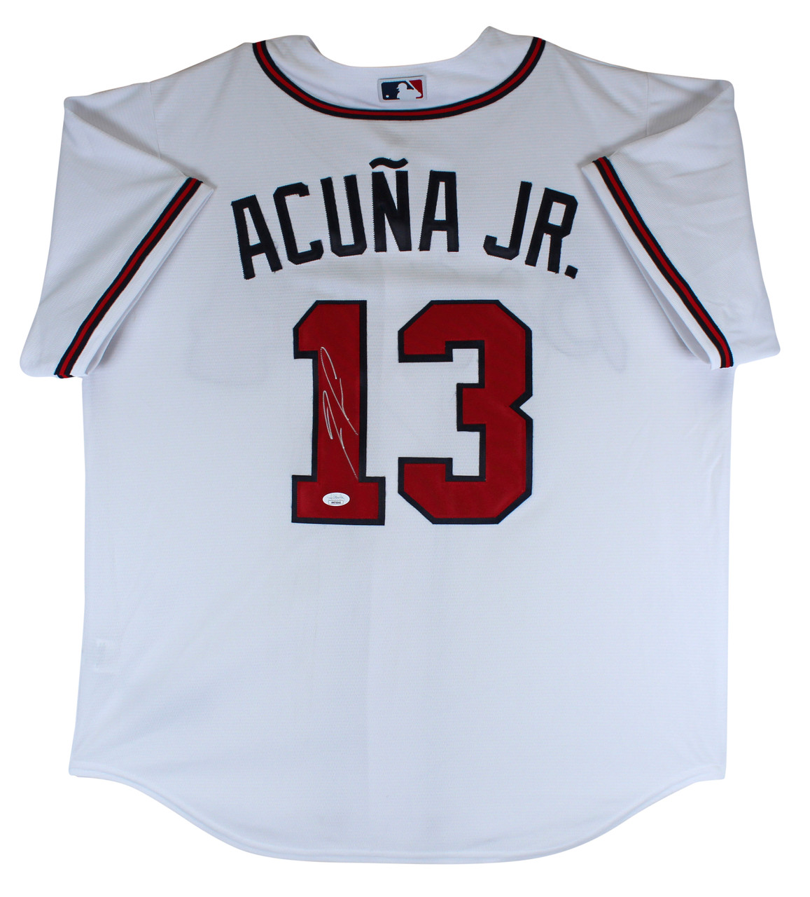 Press Pass Collectibles Braves Ronald Acuña Jr. Authentic Signed White Majestic Cool Base Jersey JSA