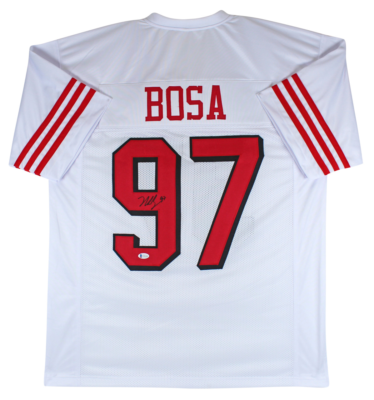 Press Pass Collectibles Nick Bosa Authentic Signed White Pro Style Jersey w/ Dropshadow BAS Witnessed
