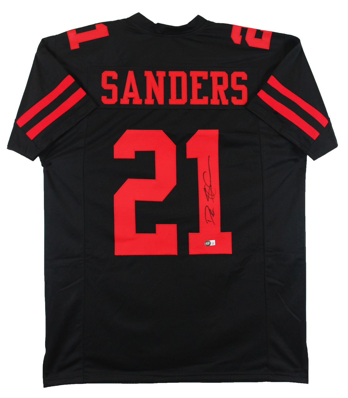 Press Pass Collectibles Deion Sanders Authentic Signed Black Pro Style Jersey w/ Red Numbers BAS Witness