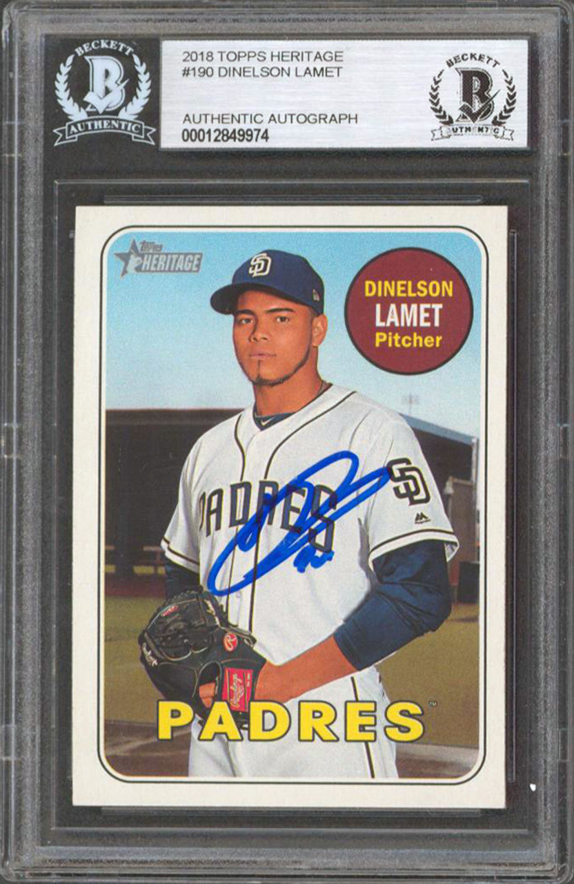 Padres Dinelson Lamet Signed 2018 Topps Heritage #190 Rookie Card BAS  Slabbed