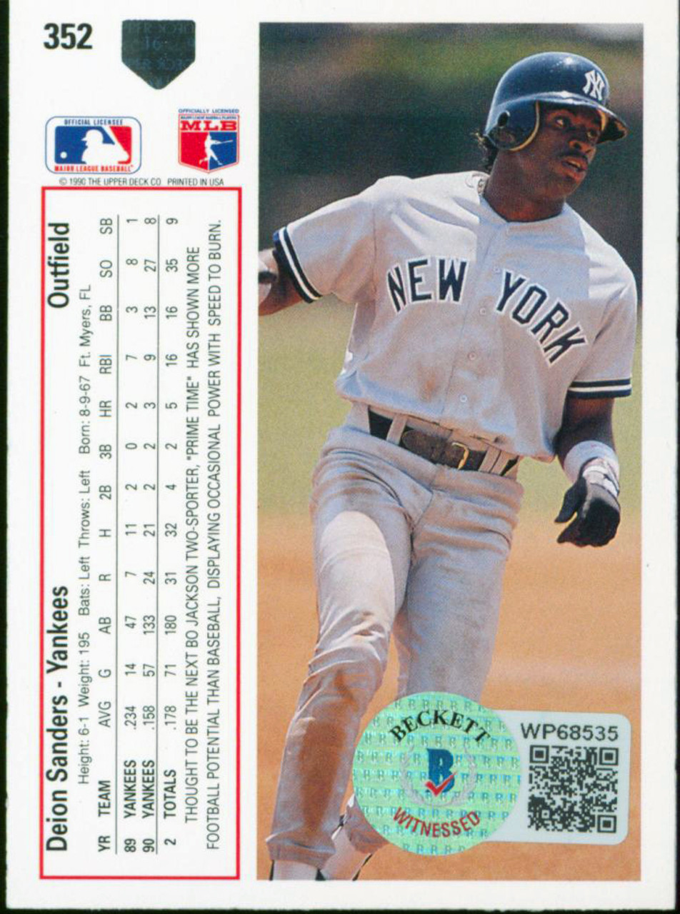 1989 Topps Traded #110T Deion Sanders New York Yankees Autograph Beckett  Witness