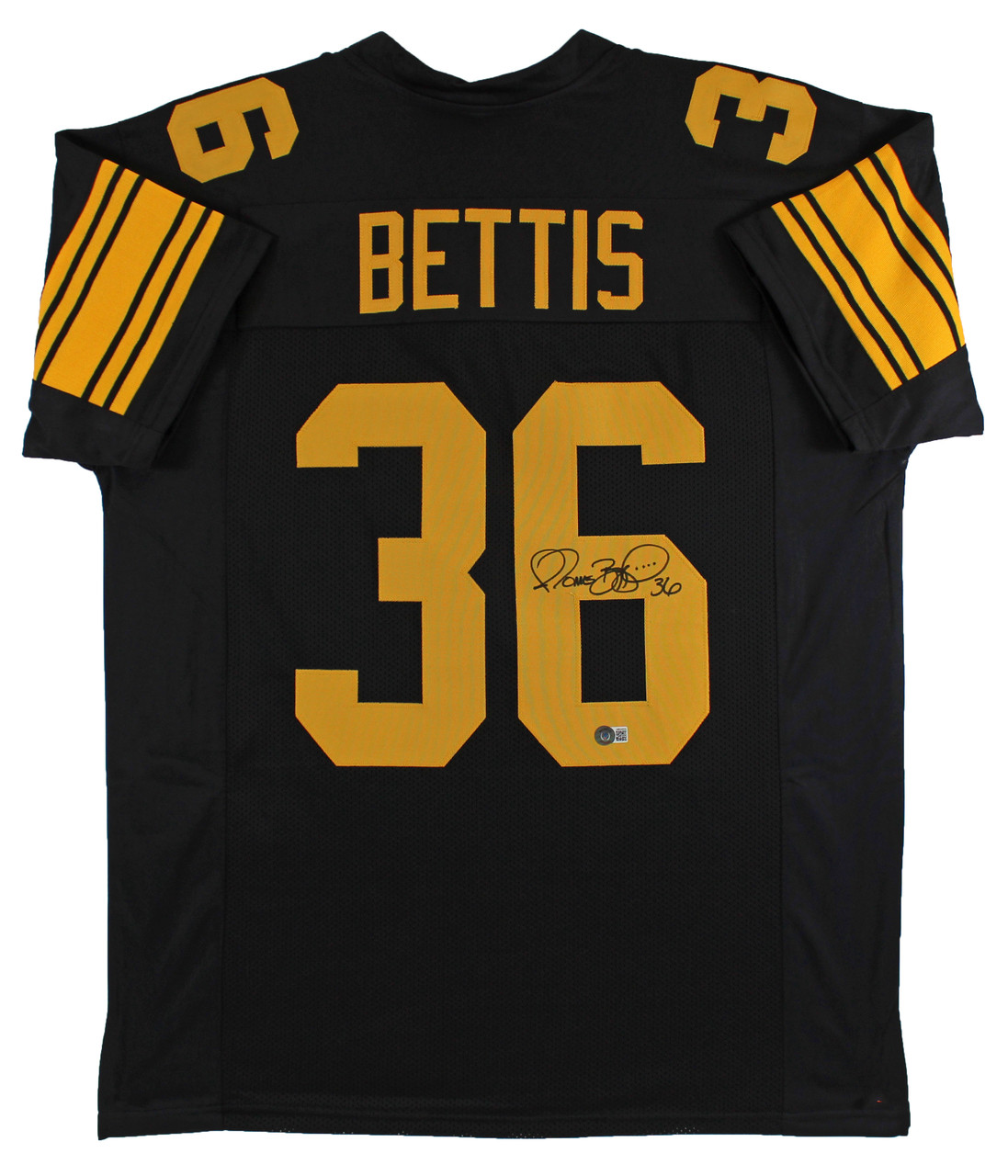 Press Pass Collectibles Jerome Bettis Signed Black Pro Style Jersey w/ Yellow #'s BAS Witnessed