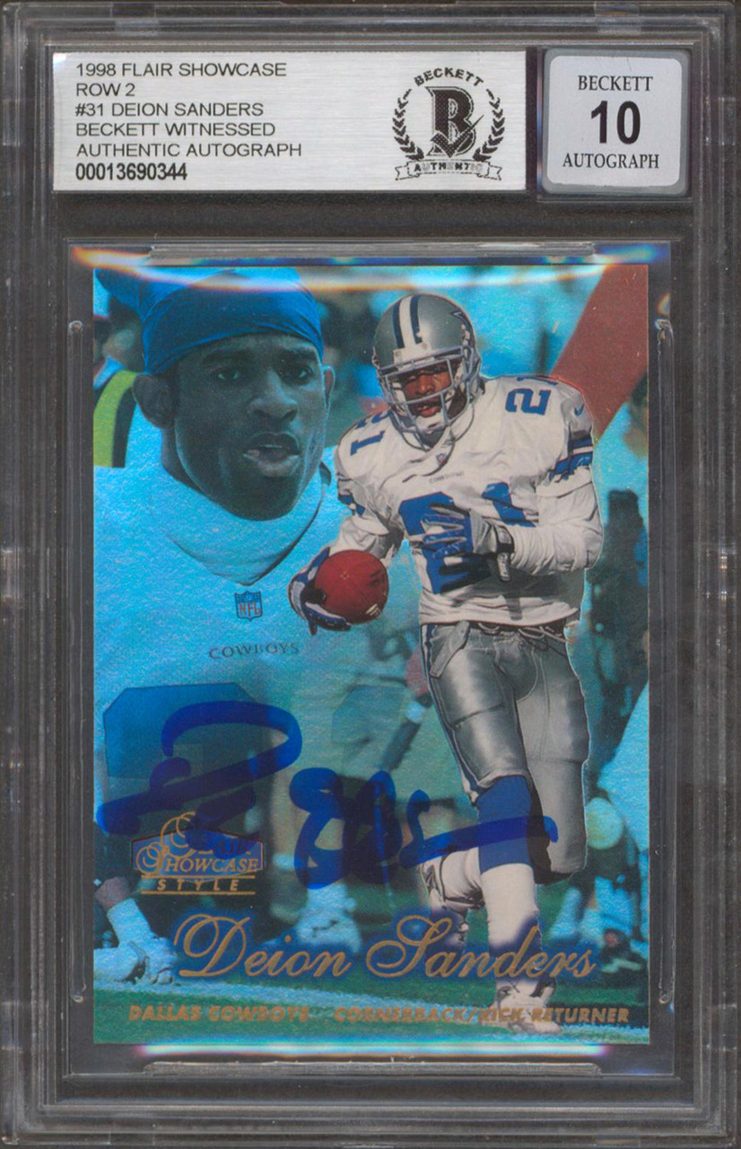 Cowboys Deion Sanders Signed 1998 Flair Showcase R2 #31 Card Auto 10! BAS  Slab