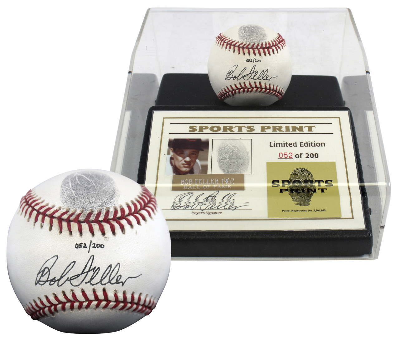 Indians Bob Feller Signed Thumbprint Baseball LE #'d/200 w