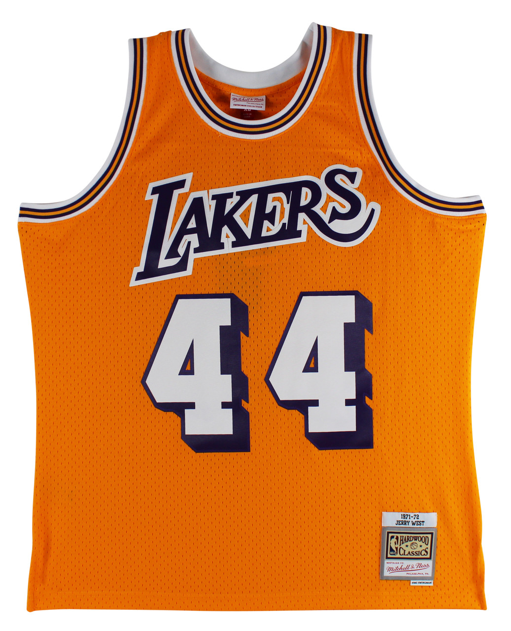 Press Pass Collectibles Lakers Jerry West 3X Inscribed Signed Yellow M&N HWC Swingman Jersey BAS