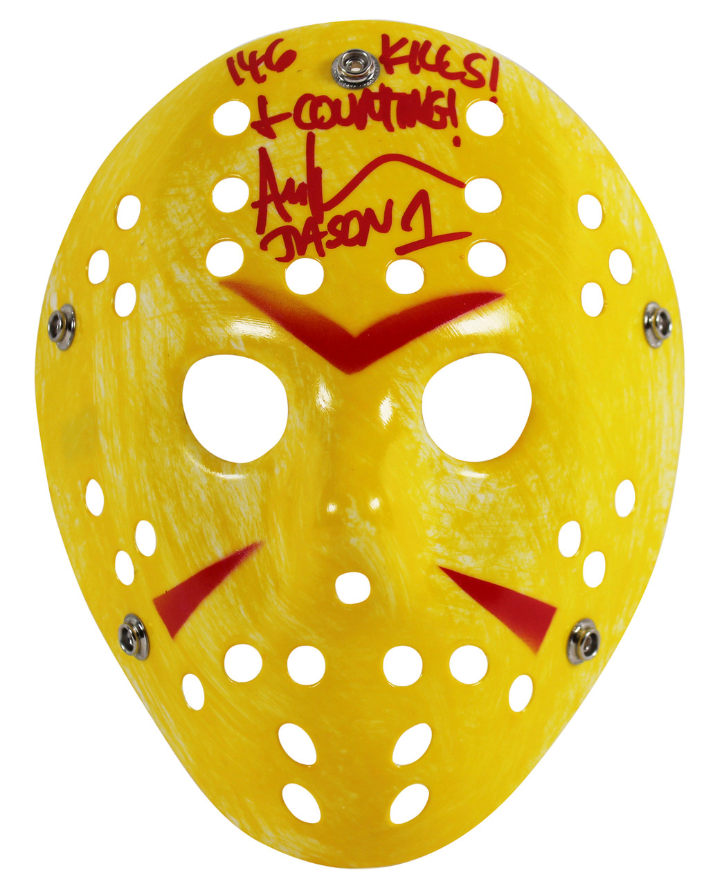 Ari Lehman Friday The 13th 146 Kills Counting Yellow Mask w Red Sig