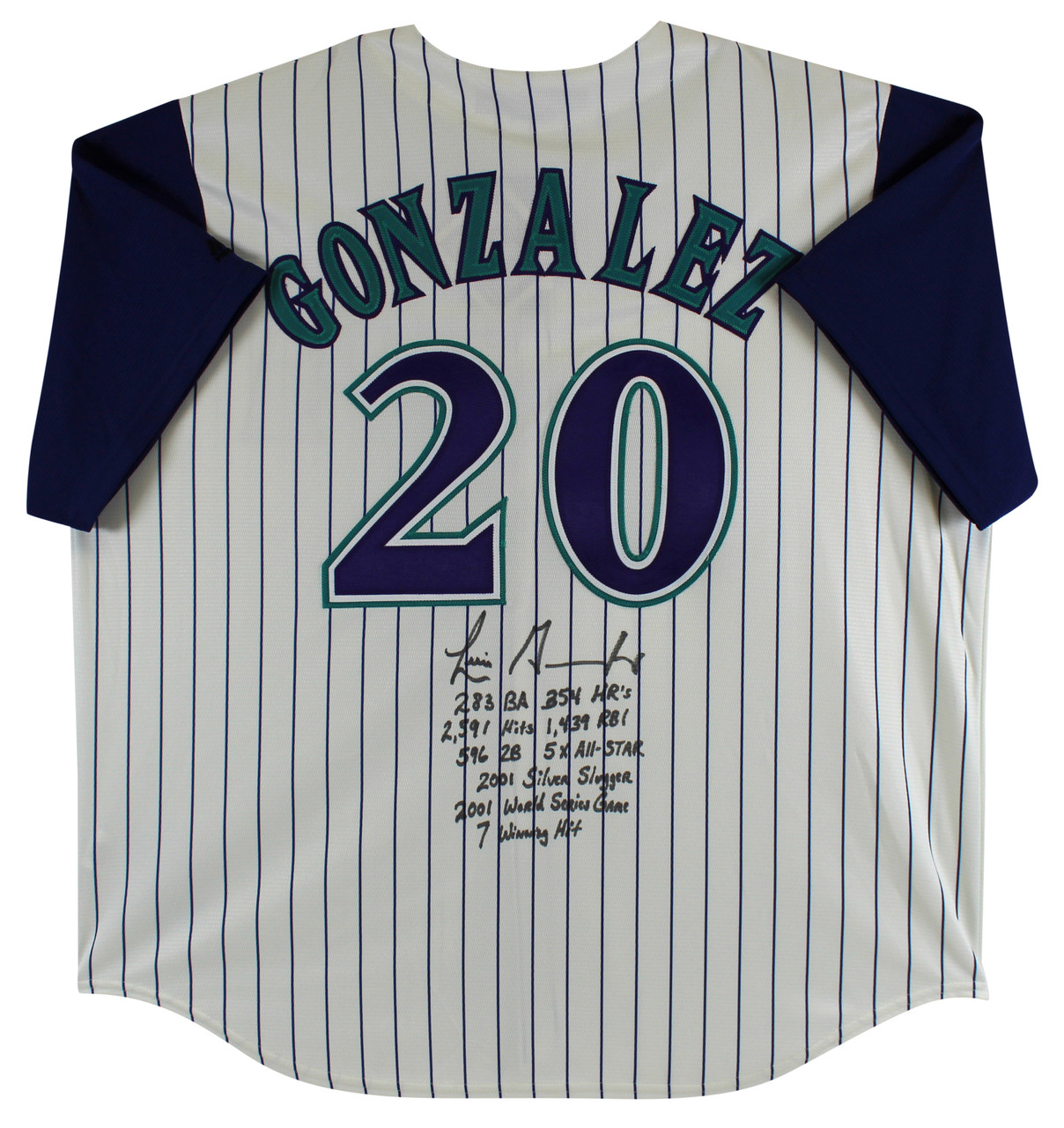 D-Backs Luis Gonzalez Career Stat Signed Majestic Coolbase Jersey BAS  Witness