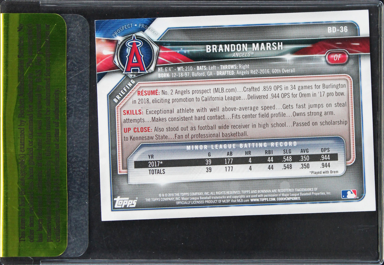 Brandon Marsh 2018 Bowman Chrome On Card Auto Prospect