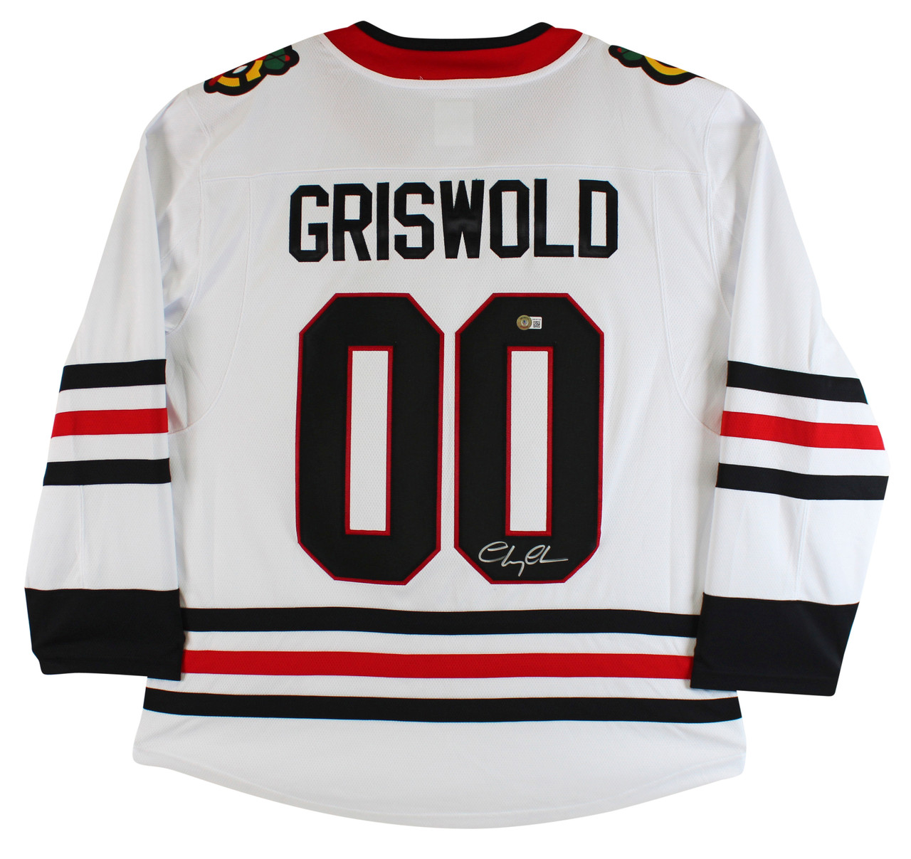 Press Pass Collectibles Chevy Chase Christmas Vacation Signed White Griswold Hockey Jersey BAS #WR45556