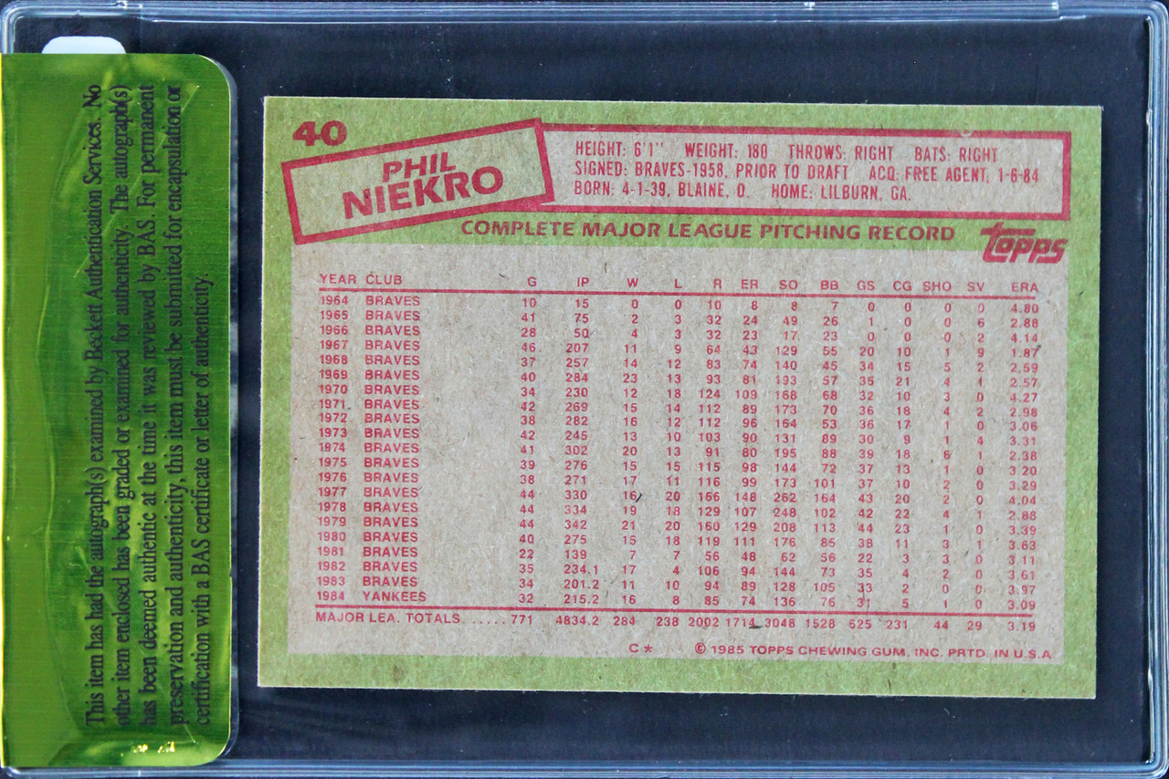 Phil Niekro Autographed Card Yankees No COA 