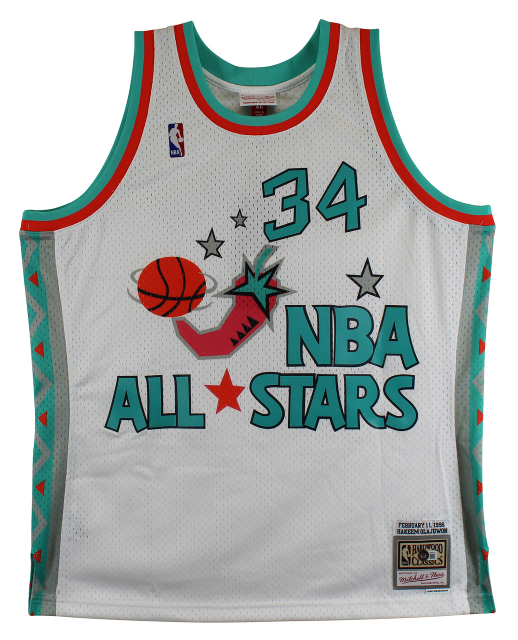 Hakeem Olajuwon Autographed Mitchell & Ness 1996 All Star LARGE Basketball  Jersey - BAS