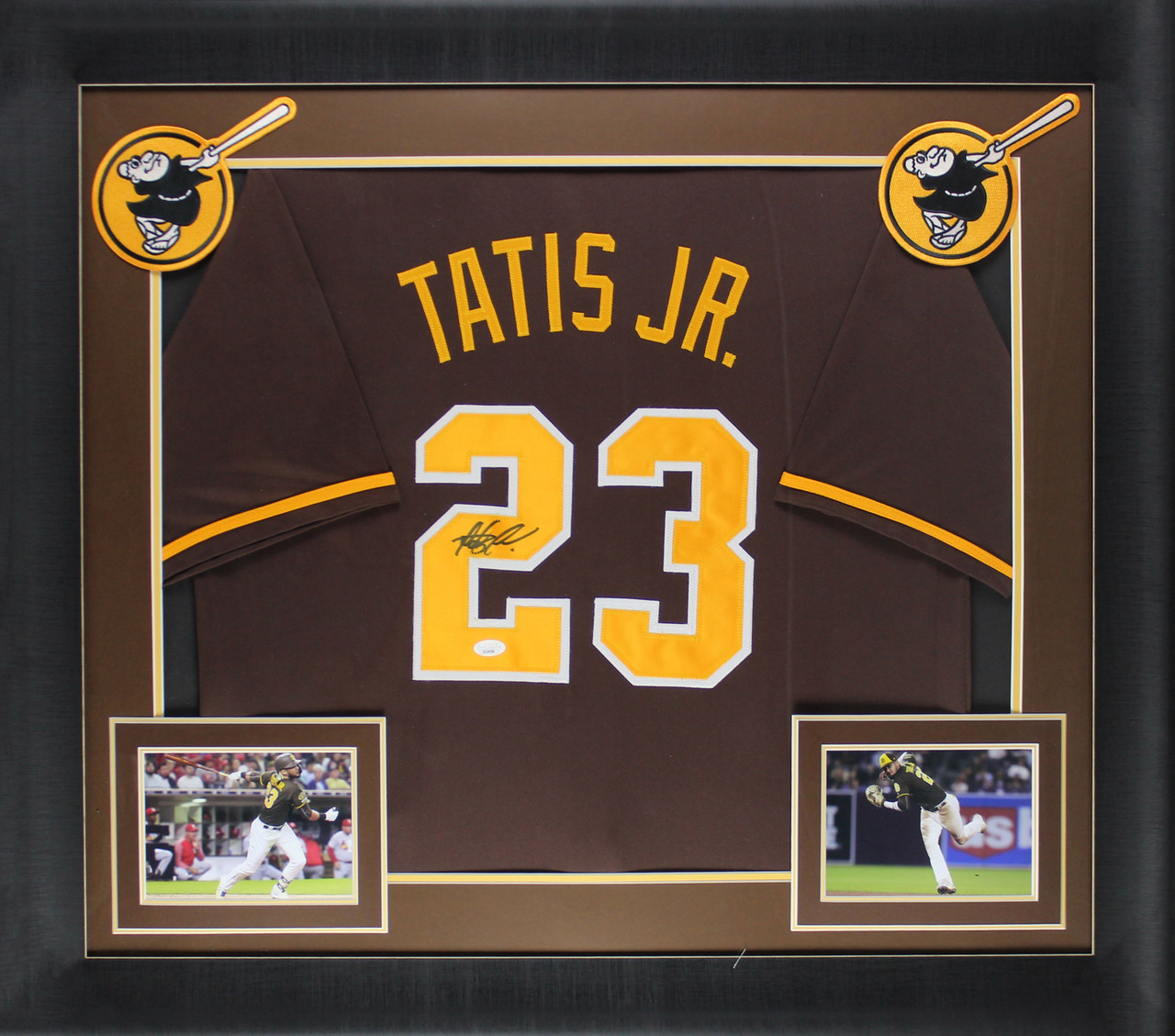 Fernando Tatis Jr. Signed Brown Pro Style Framed Jersey w/ Yellow
