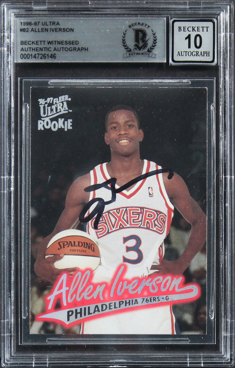 76ers Allen Iverson Authentic Signed 1996 Hoops #295 Rookie