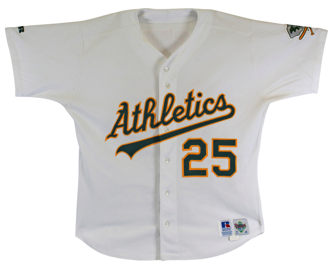 Press Pass Collectibles A's Mark McGwire to Shaq Signed Game used White Russell Athletic Jersey BAS