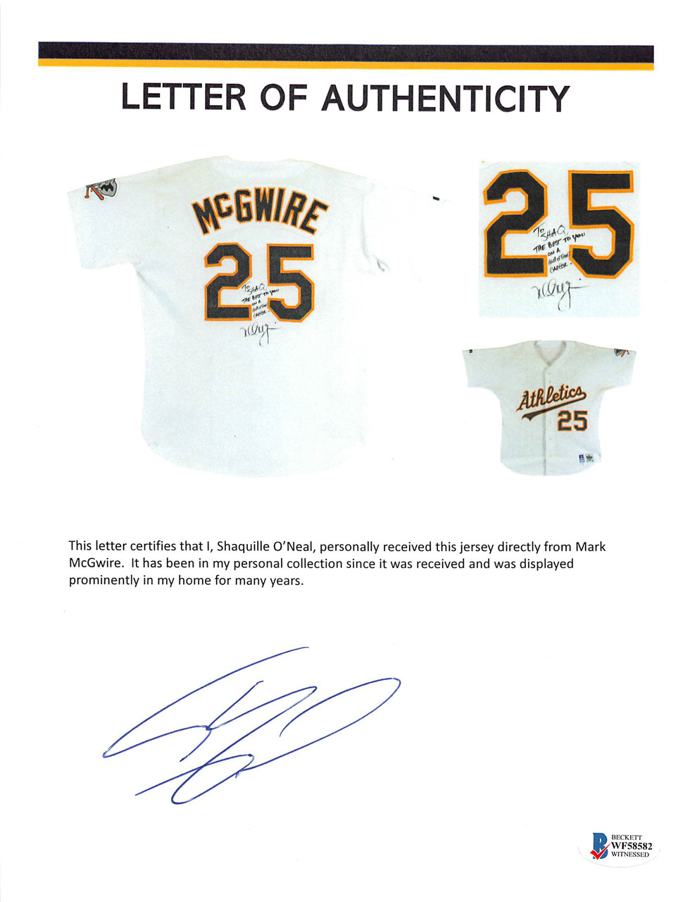 Mark McGwire Autographed Jersey - Game Model Beckett COA