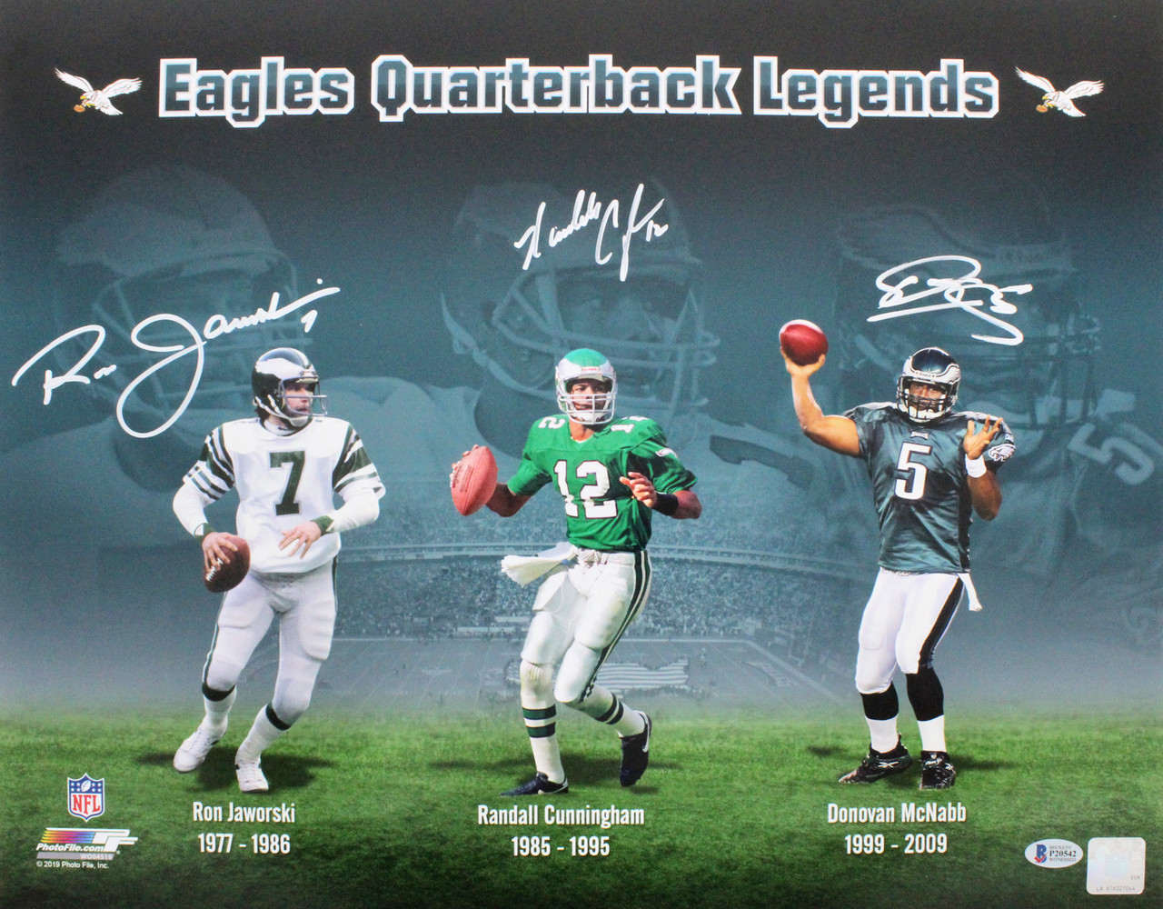 Eagles QB Legends Vick McNabb Jaworski Cunningham Signed 16x20