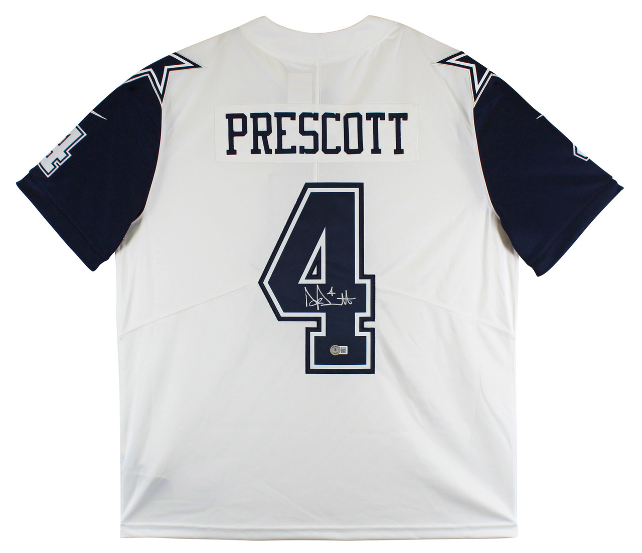 Press Pass Collectibles Cowboys Dak Prescott Signed White Color Rush Nike Elite Jersey BAS Witnessed