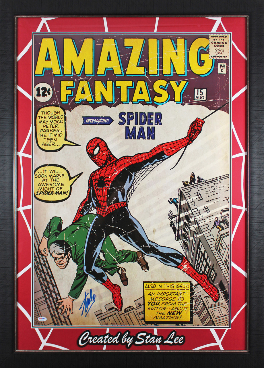 Stan Lee Marvel Signed & Framed 24x36 Amazing Fantasy Spider