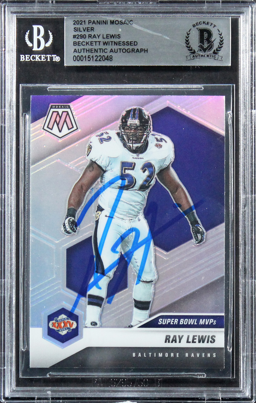 Ravens Ray Lewis Authentic Signed 2021 Panini Mosaic Silver #290 Card BAS  Slab