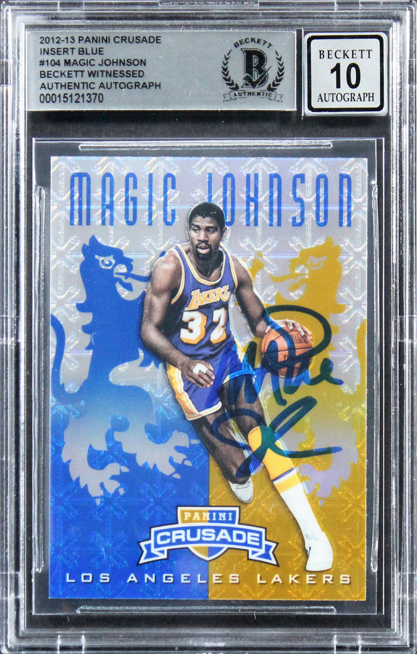 Lakers Magic Johnson Signed 2012 Panini Crusade Blue #104 Card Auto 10! BAS  Slab
