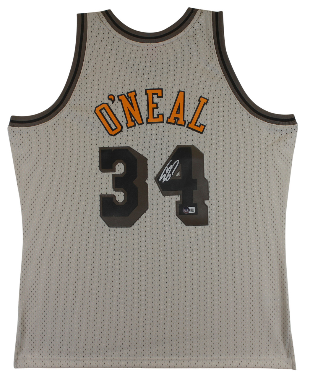Press Pass Collectibles Lakers Shaquille O'Neal Signed Light Grey M&N HWC Swingman Jersey BAS Witnessed