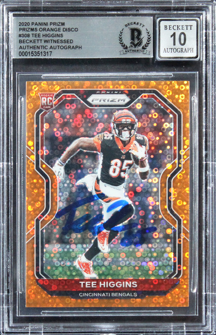 Tee Higgins Signed 2020 Panini Prizm Orange Disco #308 RC Card Auto 10! BAS  Slab