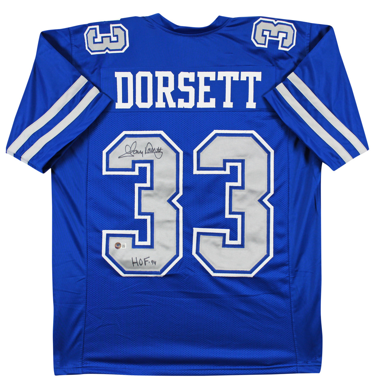 Tony Dorsett 'HOF 94' Authentic Signed Blue Throwback Pro Style Jersey BAS  Wit