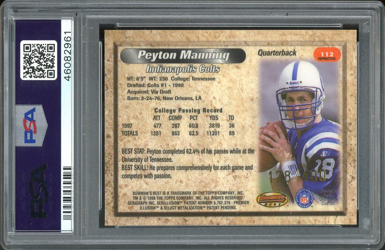 Colts Peyton Manning 1998 Bowman's Best #112 RC #178/400 Card Gem