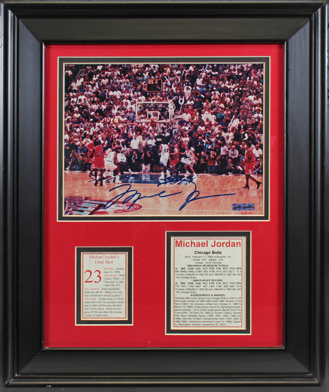 Michael Jordan Autographed Chicago Bulls White Champion Jersey Framed