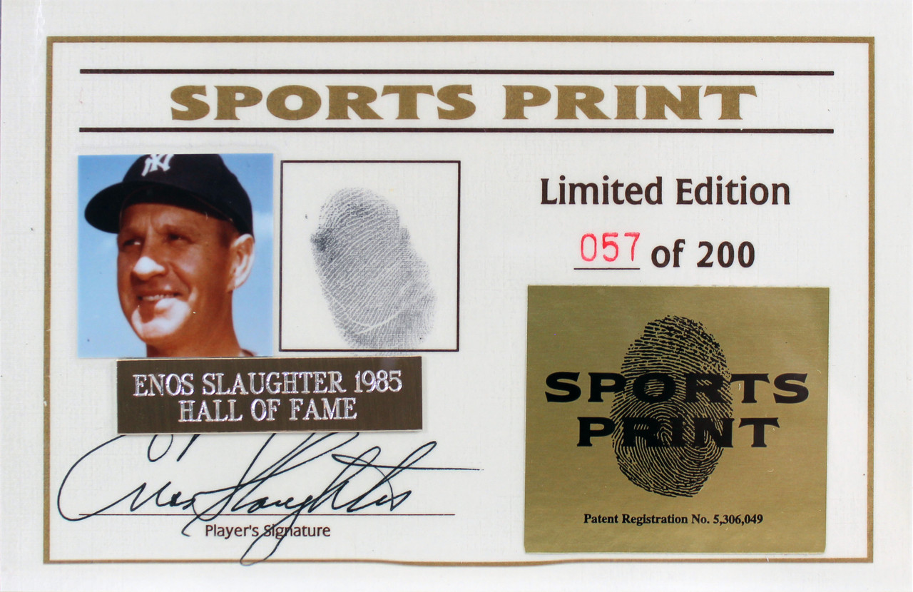 Enos Slaughter Signed ONL Baseball Display with Thumbprint (Beckett) C –