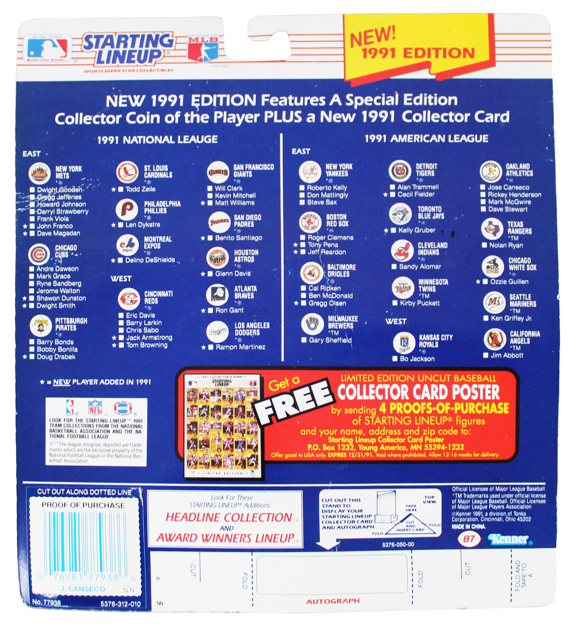 Jose Canseco Autographed 1990 Kenner Starting Lineup Cards #NNO