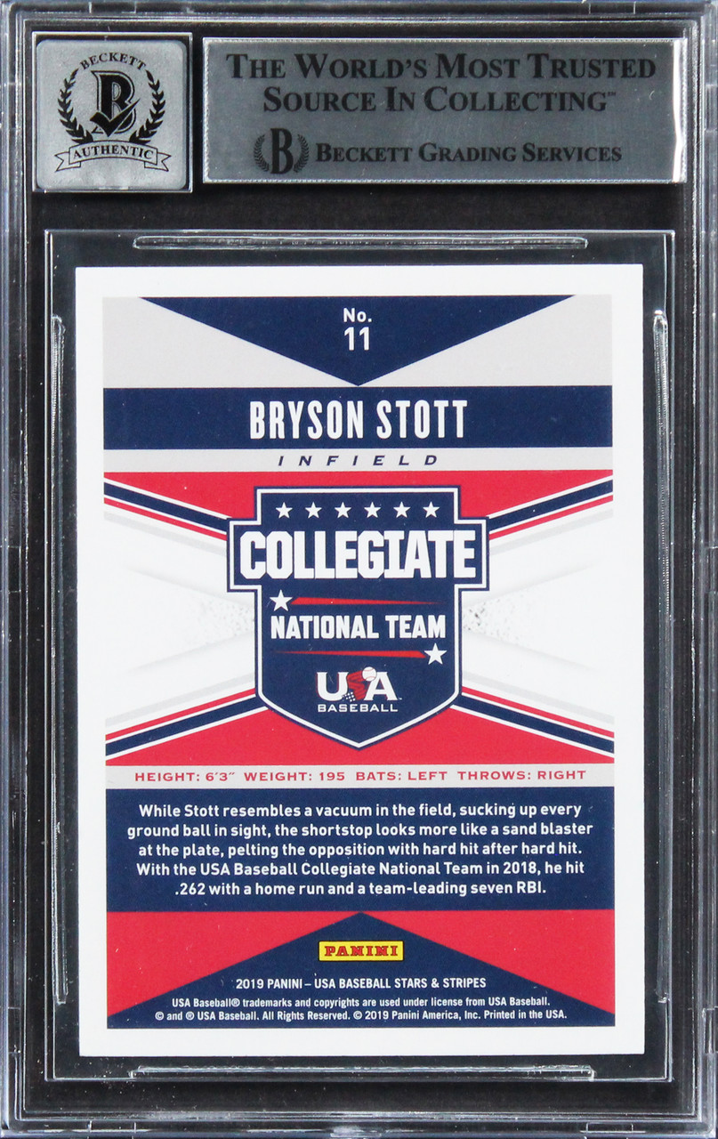 Bryson Scott Signed 2019 USA Baseball Stars u0026 Stripes #11 Card Auto 10! BAS  Slab