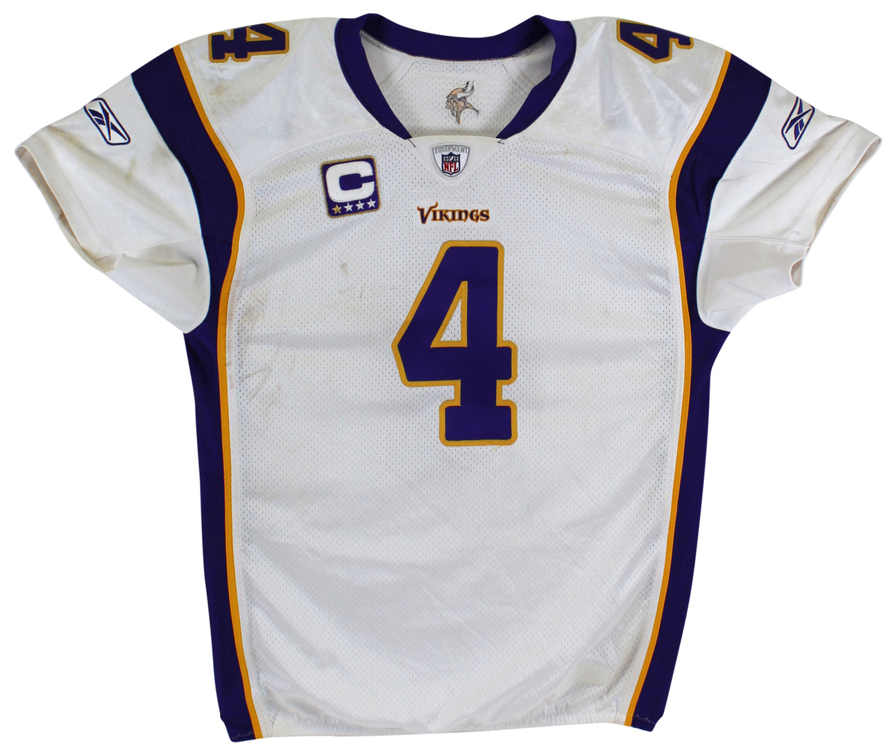 Press Pass Collectibles Vikings Brett Favre 2009 Game used White Reebok Road Jersey Photo Matched