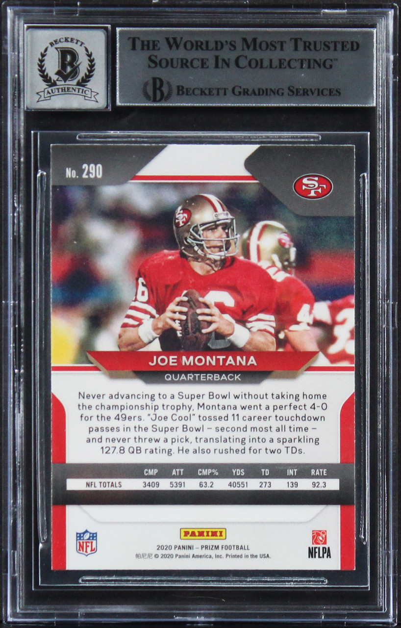 49ers Joe Montana Signed 2020 Panini Prizm #290 Card Auto 10! BAS