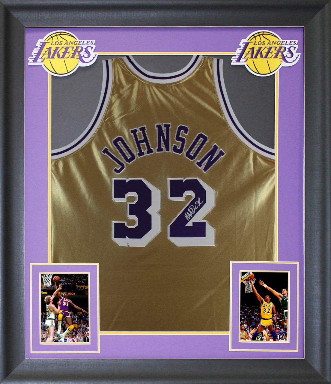 Magic Johnson Autographed Signed Authentic White Pro Style Framed Jersey W  Black #'S Beckett Wit