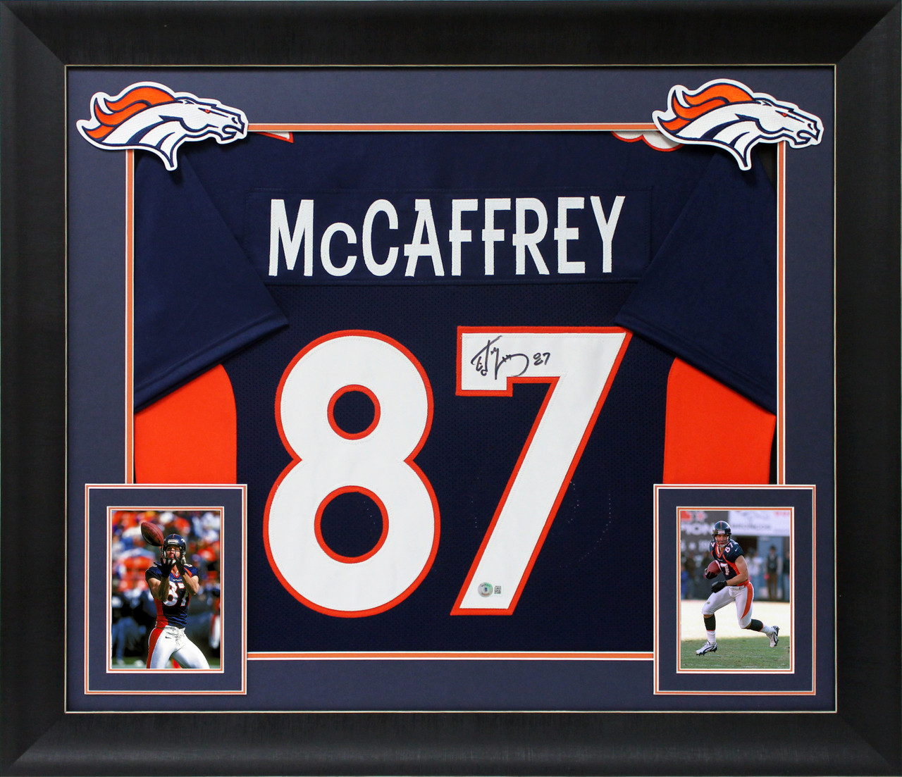 Press Pass Collectibles Ed McCaffrey Authentic Signed Navy Blue Pro Style Framed Jersey BAS Witnessed