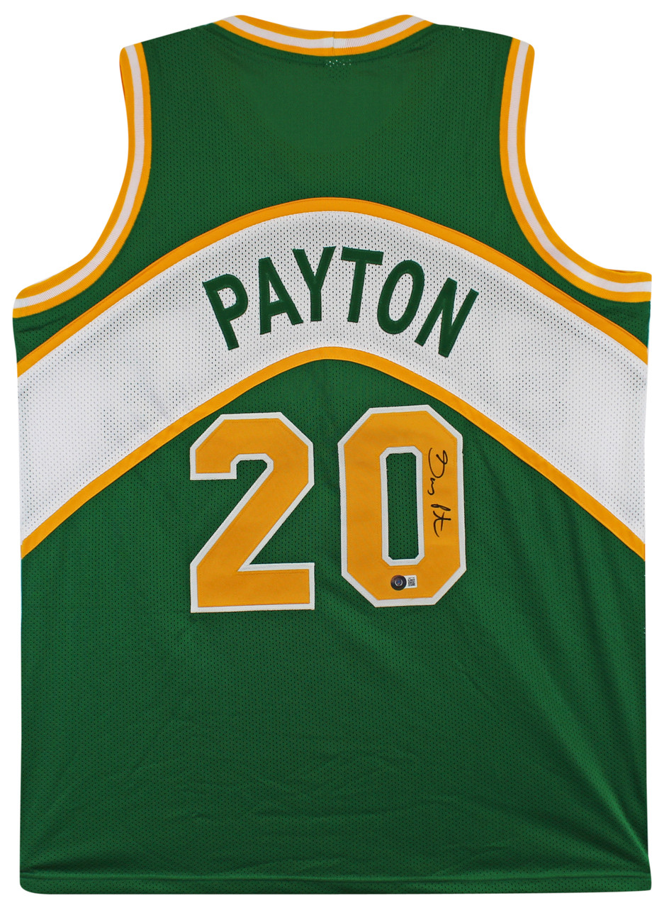 Press Pass Collectibles Gary Payton Authentic Signed Green Pro Style Jersey BAS Witnessed #W671749