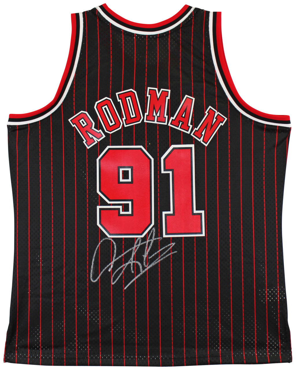 Chicago Bulls Dennis Rodman Autographed White Jersey JSA Stock