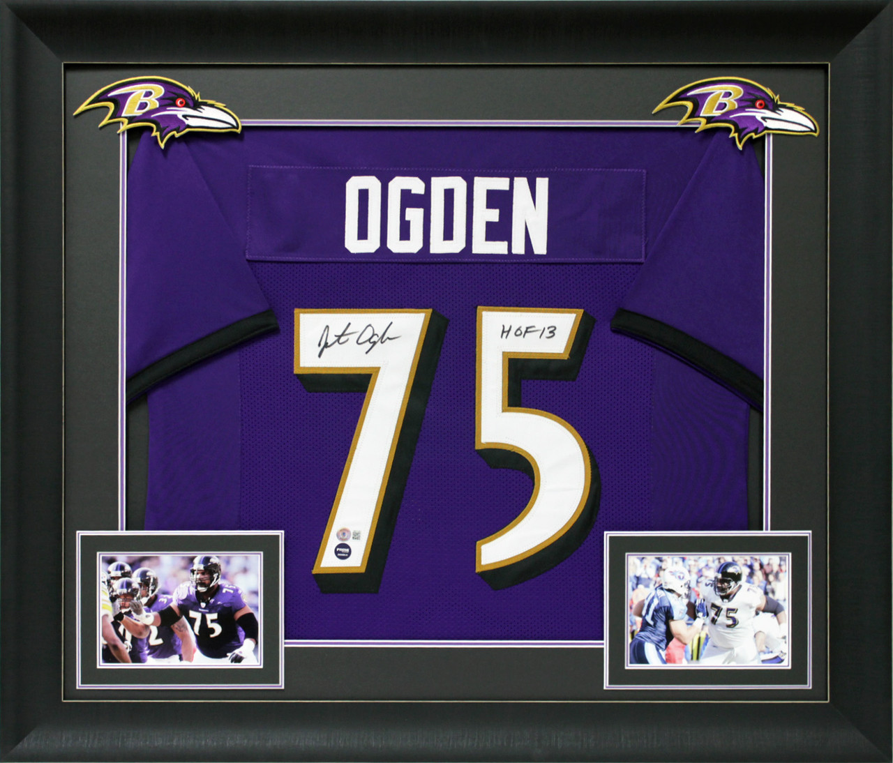 Jonathan Ogden HOF 13 Signed Purple Pro Style Framed Jersey BAS Witnessed