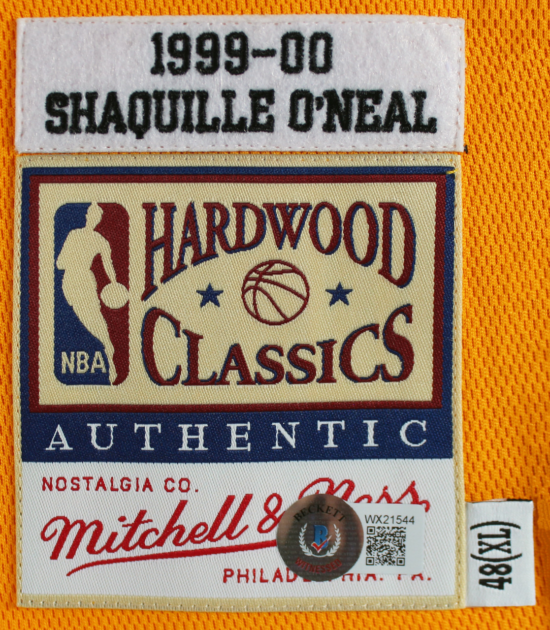 Press Pass Collectibles Shaquille O'Neal 9x Inscribed Signed Yellow M&N 99-00 HWC Authentic Jersey BAS 2