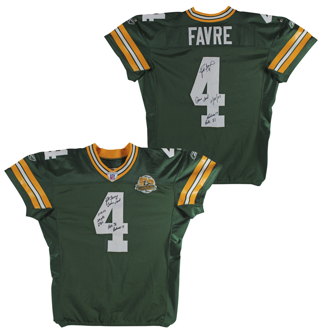 Press Pass Collectibles Packers Brett Favre Signed Game used Green Reebok Jersey BAS & Photomatched!