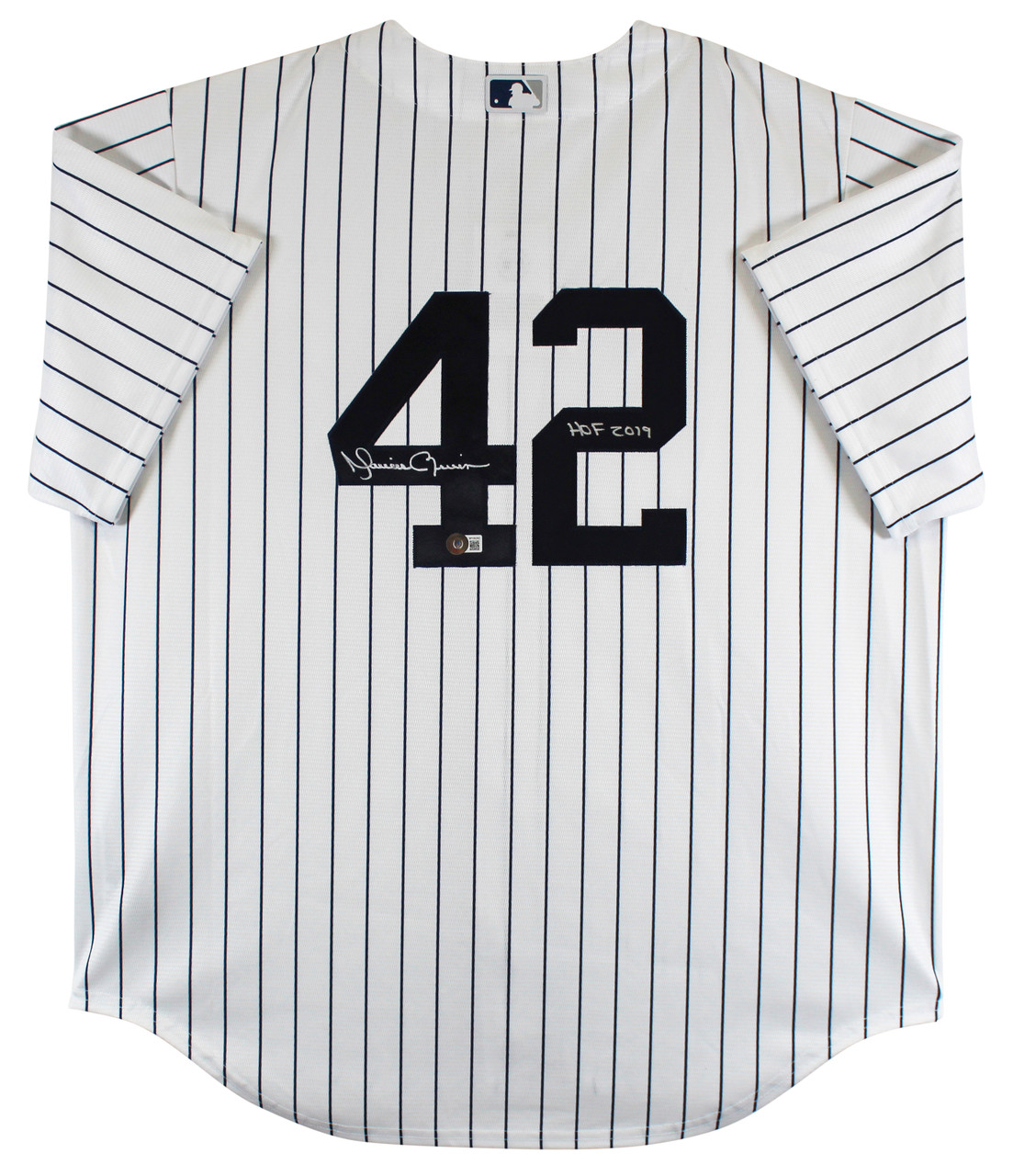 Press Pass Collectibles Yankees Mariano Rivera HOF 2019 Signed White Pinstripe Nike Jersey BAS Witness