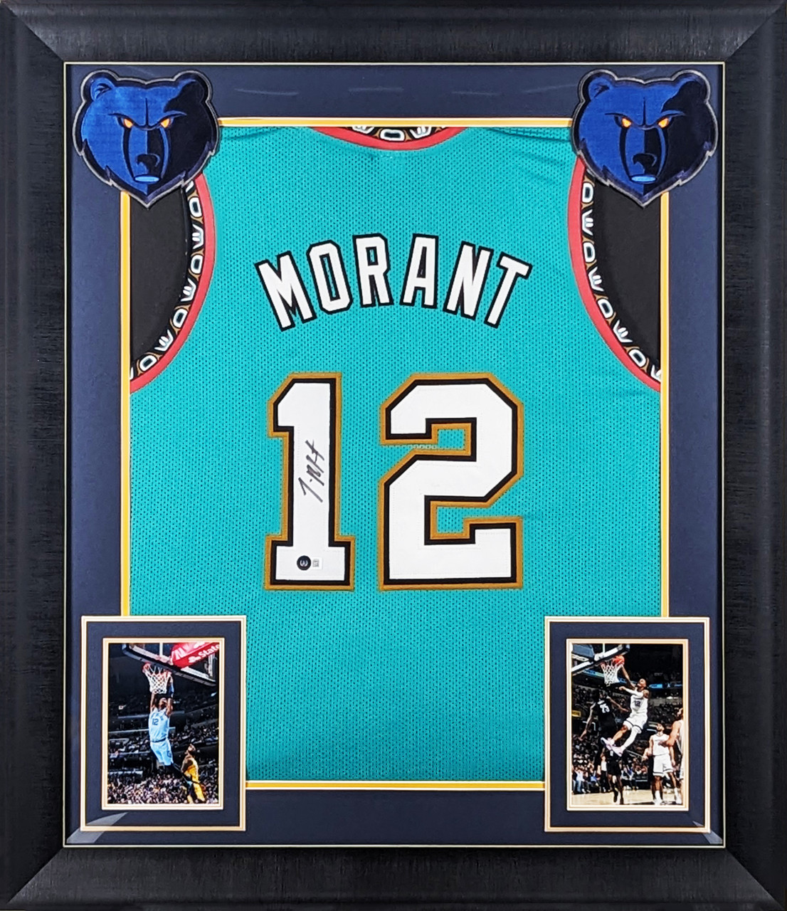 Ja Morant Signed Framed Custom Light Blue Pro-Style Basketball