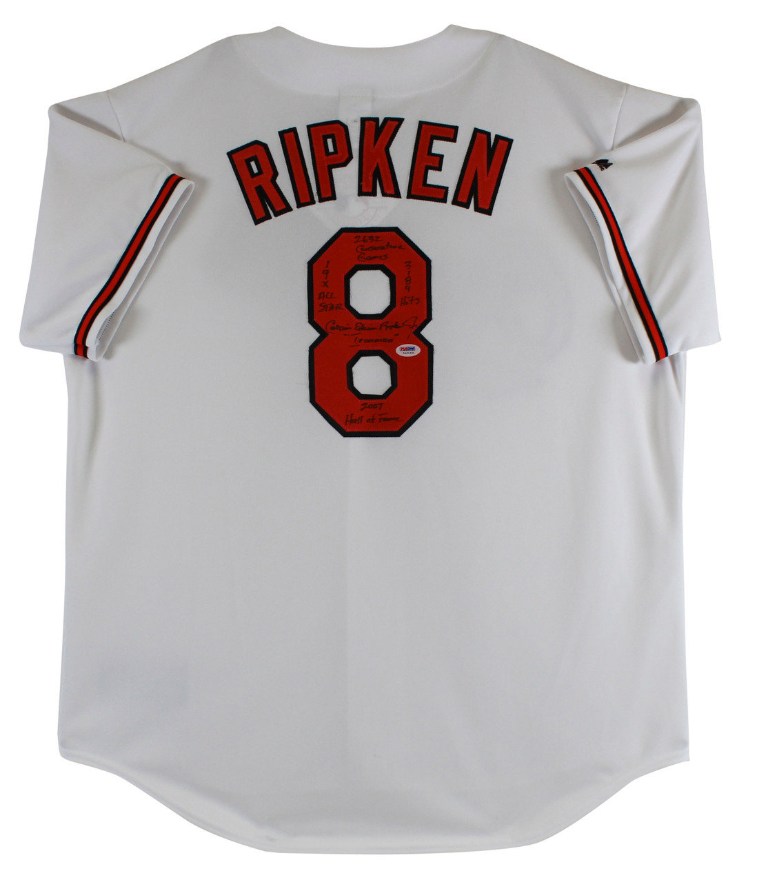 Press Pass Collectibles Orioles Cal Ripken Jr. Full Name w/ Stats Authentic Signed White Jersey PSA/DNA