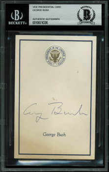 George H.W. Bush Authentic Signed 3.25x5 Vice Presidential Card BAS Slabbed