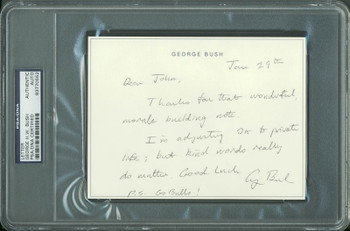 George H.W. Bush Authentic Signed 4.5X6 Hand Written Letter PSA/DNA Slabbed