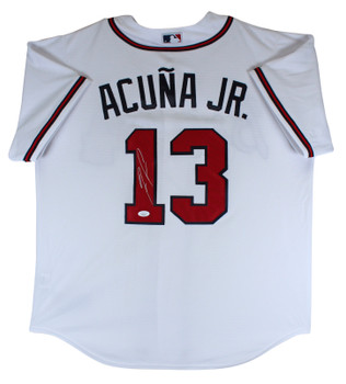 Ronald Acuna Jr. Authentic Signed Red Pro Style Framed Jersey JSA Witnessed