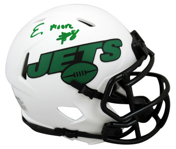 Jets Elijah Moore Authentic Signed Lunar Speed Mini Helmet BAS Witnessed