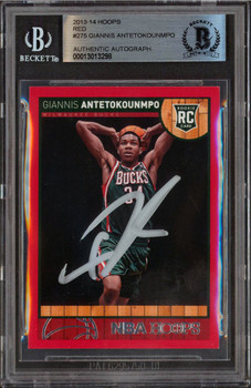 Bucks Giannis Antetokounmpo Signed 2013  Hoops Red #275 Rookie Card BAS Slabbed