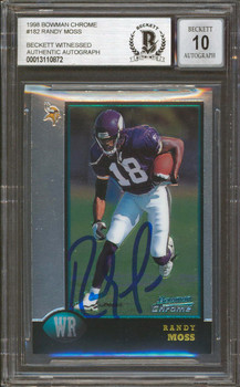 Vikings Randy Moss Signed 1998 Bowman Chrome #182 RC Card Auto 10! BAS Slabbed